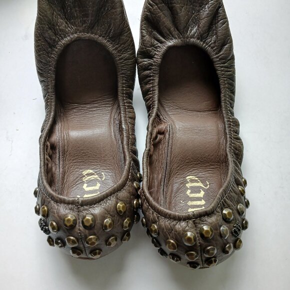 Juicy Couture Leather Studded Scrunch Ballet Flats Foldable Size 9 - Picture 6 of 16